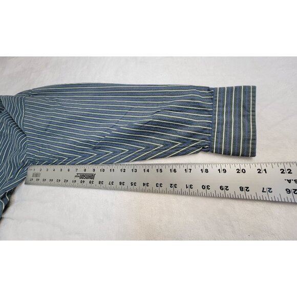Brooks Brothers Mens Blue White Striped Button-Down Sport Shirt Large All Cotton - Picture 8 of 8